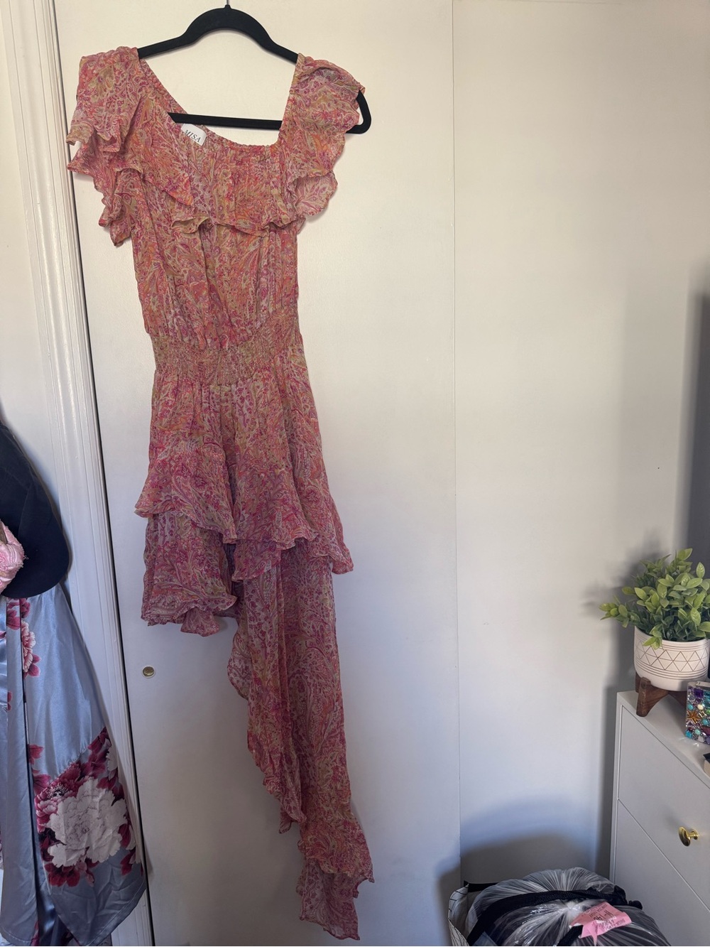 Floral Ruffle Asymmetrical Pink Dress